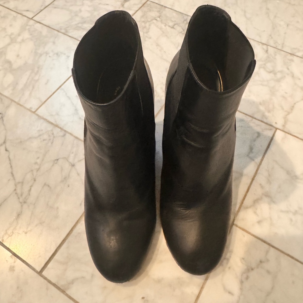 Chanel Black Leather Wedge Ankle Boots with Pearl Detail - Picture 2 of 6